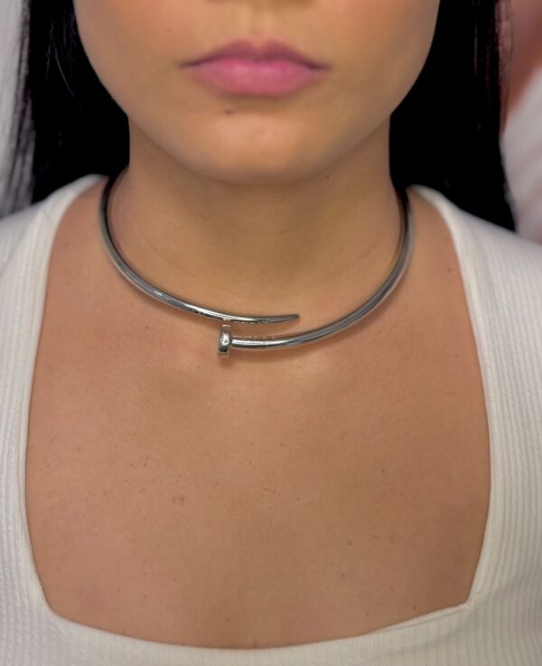 Colar Choker Inspiração Aro Prego Liso - Ródio Branco