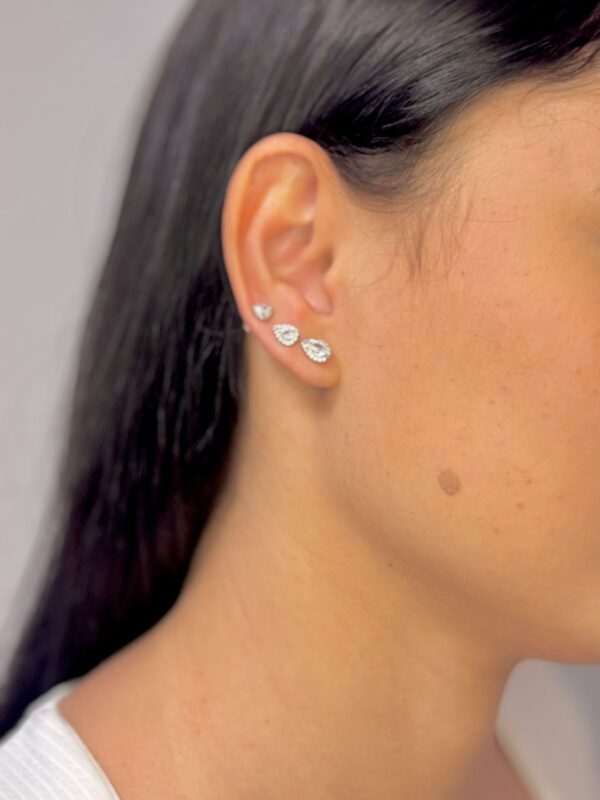 Trio de Brincos Gota com Contorno de Micro Zircônias - Ródio Branco