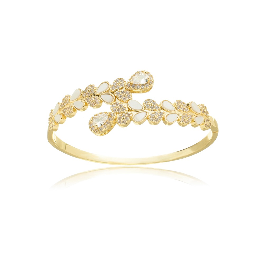 Bracelete Sequência de Gotas com Madre Pérola e Zircônias - Dourado