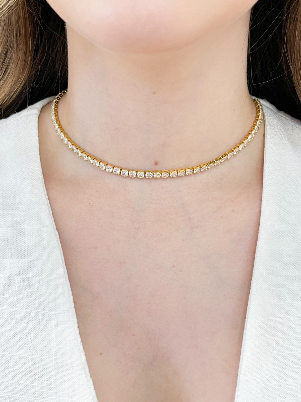 Colar Choker Riviera Cristal 2MM - Dourado