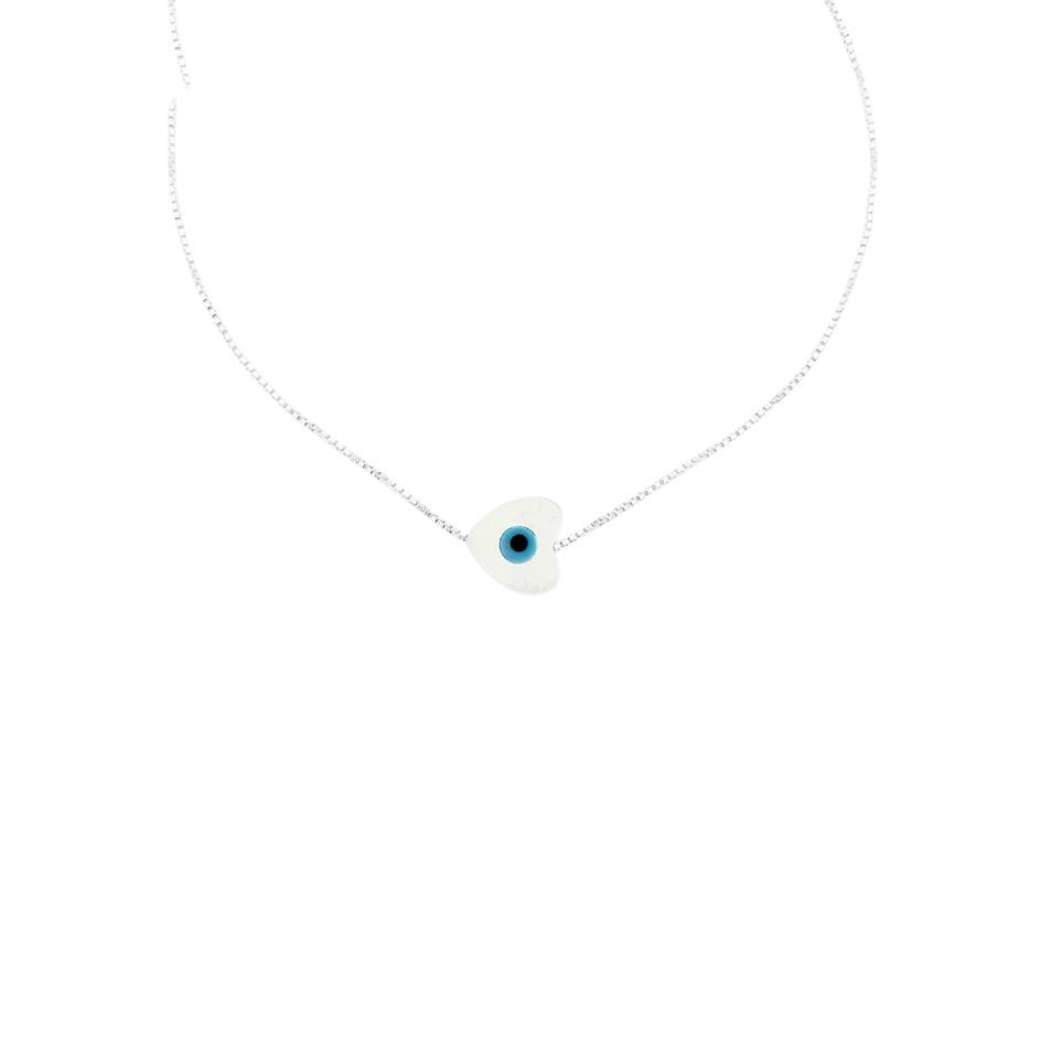 Pulseira de Coração de Olho Grego em Madrepérola 16cm - Prata 925