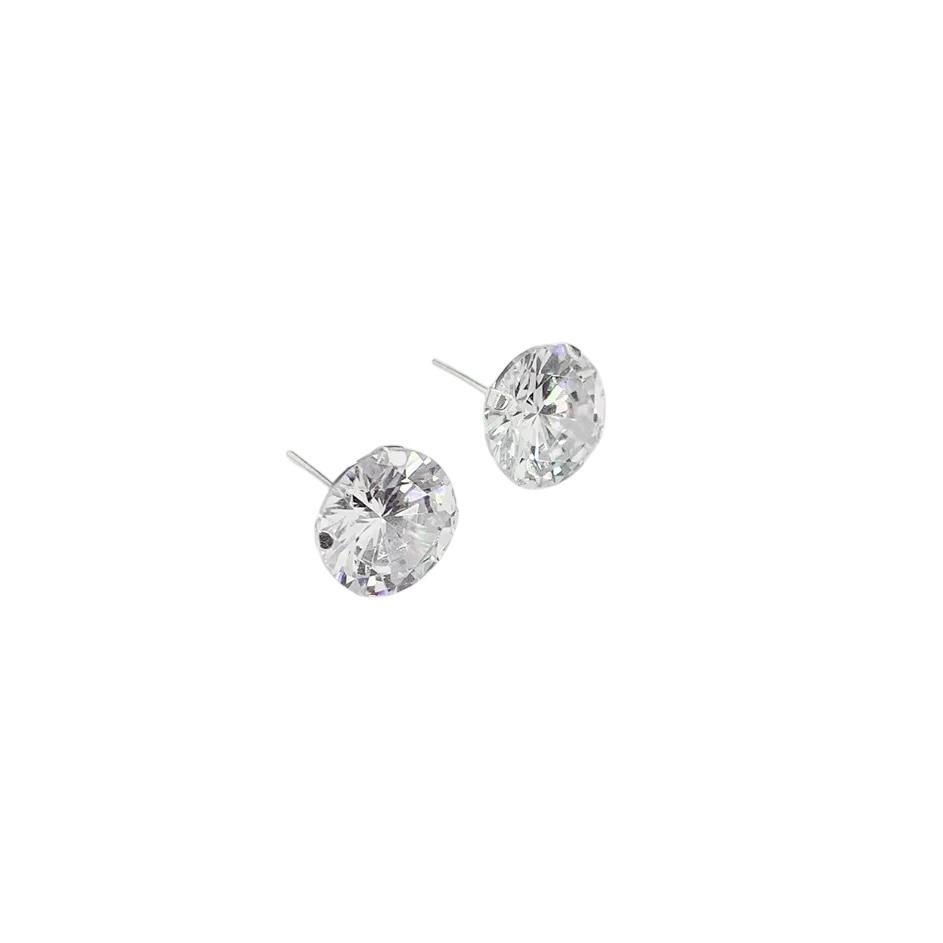 Brinco de Zircônia Redonda 12mm - Prata 925
