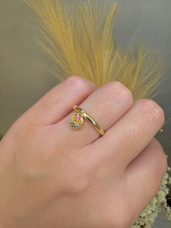Anel Coração com Micro Zircônias Coloridas - Dourado - Imagem 2