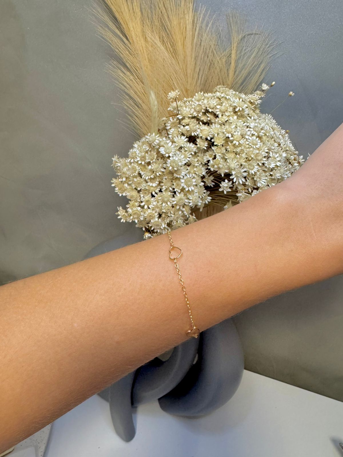 Pulseira 3 Corações 17cm - Dourado