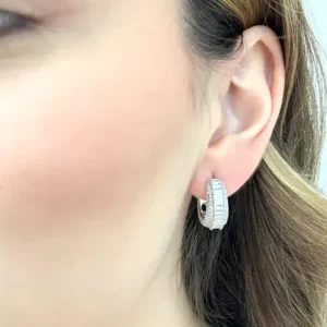Brinco Argola Cravejada com Uma Fileira de Zircônia Baguete - Ródio Branco