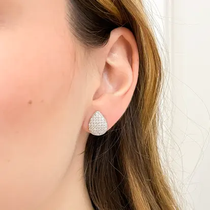 Brinco Gota Cravejada com Micro Zircônias - Ródio Branco