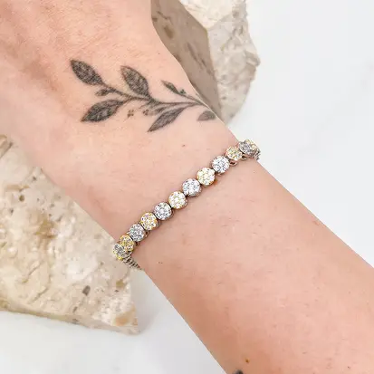 Pulseira Sequência de Esferas em Micro Zircônias Bicolor - Dourado e Ródio Branco