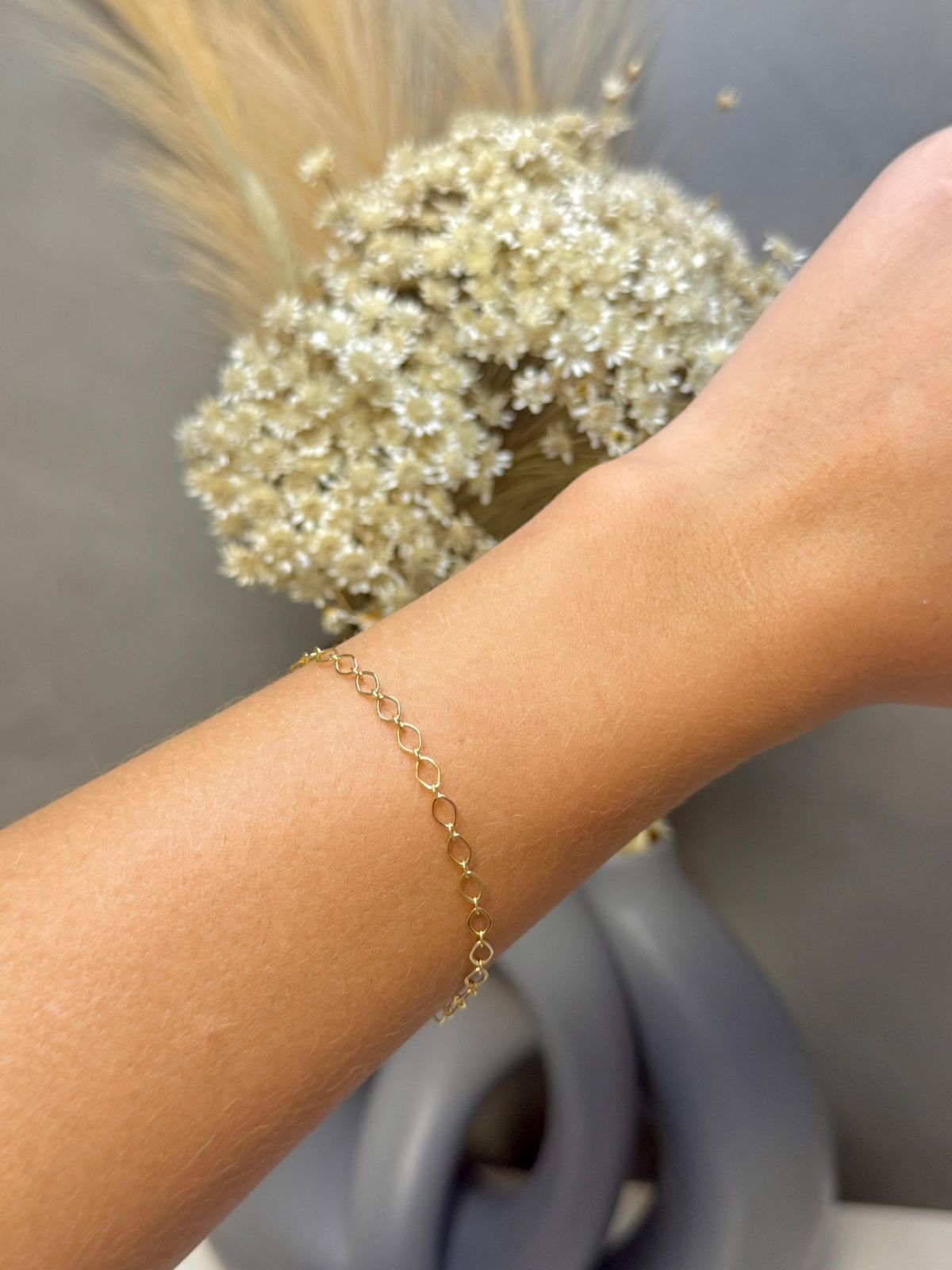 Pulseira Fina Elos Ovais 18cm - Dourado