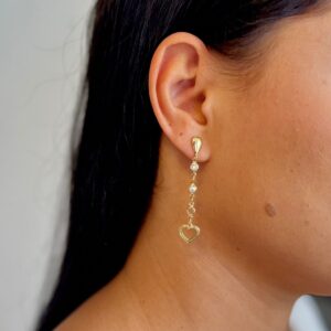 Brinco Longo Corações Pérola e Zircônia - Dourado