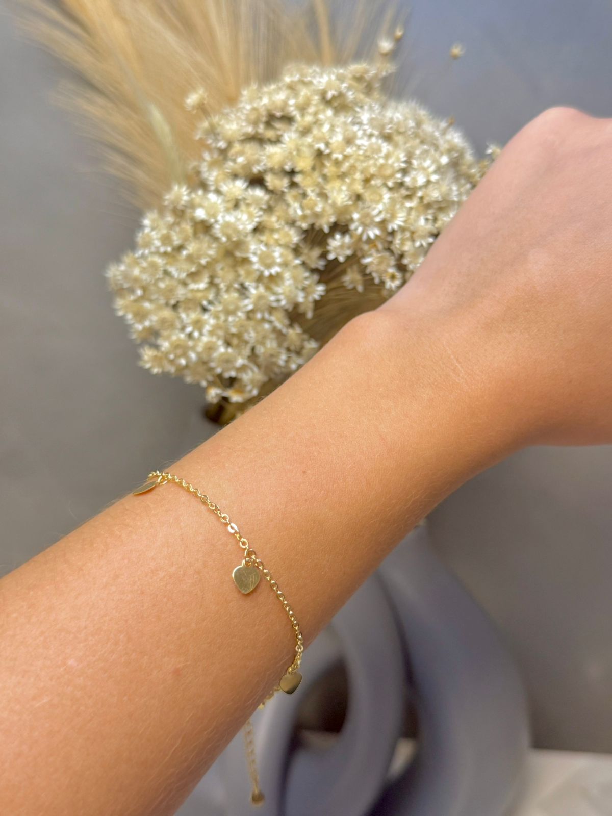 Pulseira Pingente de Coração 18cm - Dourado