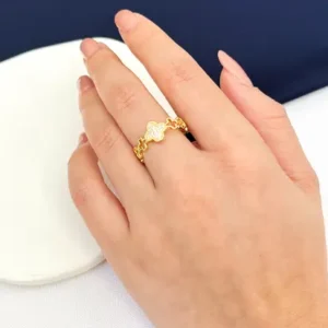 Anel Inspiração Trevos Vazados com Detalhe de um Trevo Zircônias - Dourado
