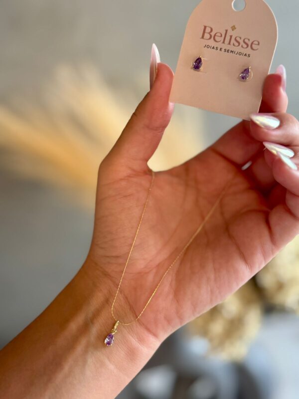 Conjunto Tiffany Gota Roxo - Dourado