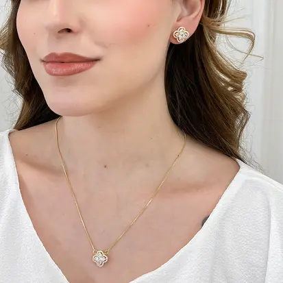 Conjunto Flor Detalhada em Zircônias 50cm - Dourado