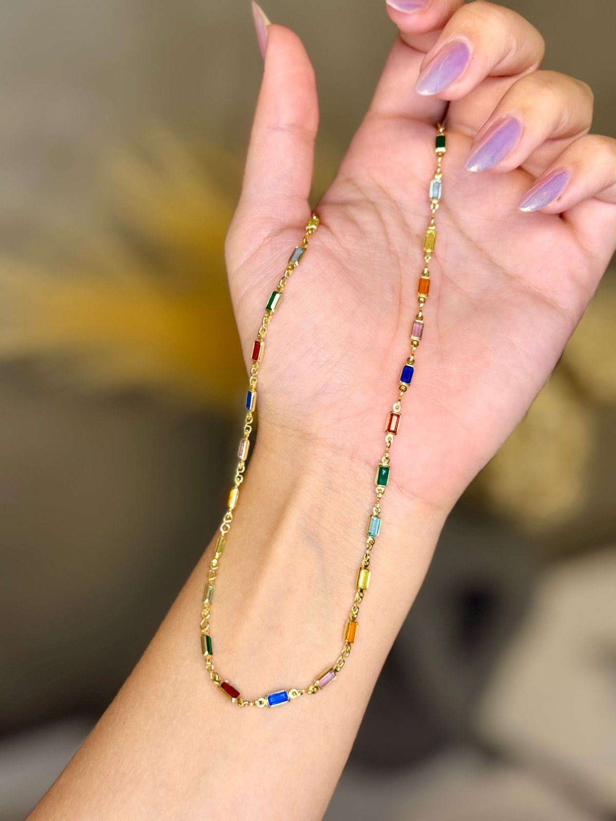 Colar Zircônias Coloridas - Dourado