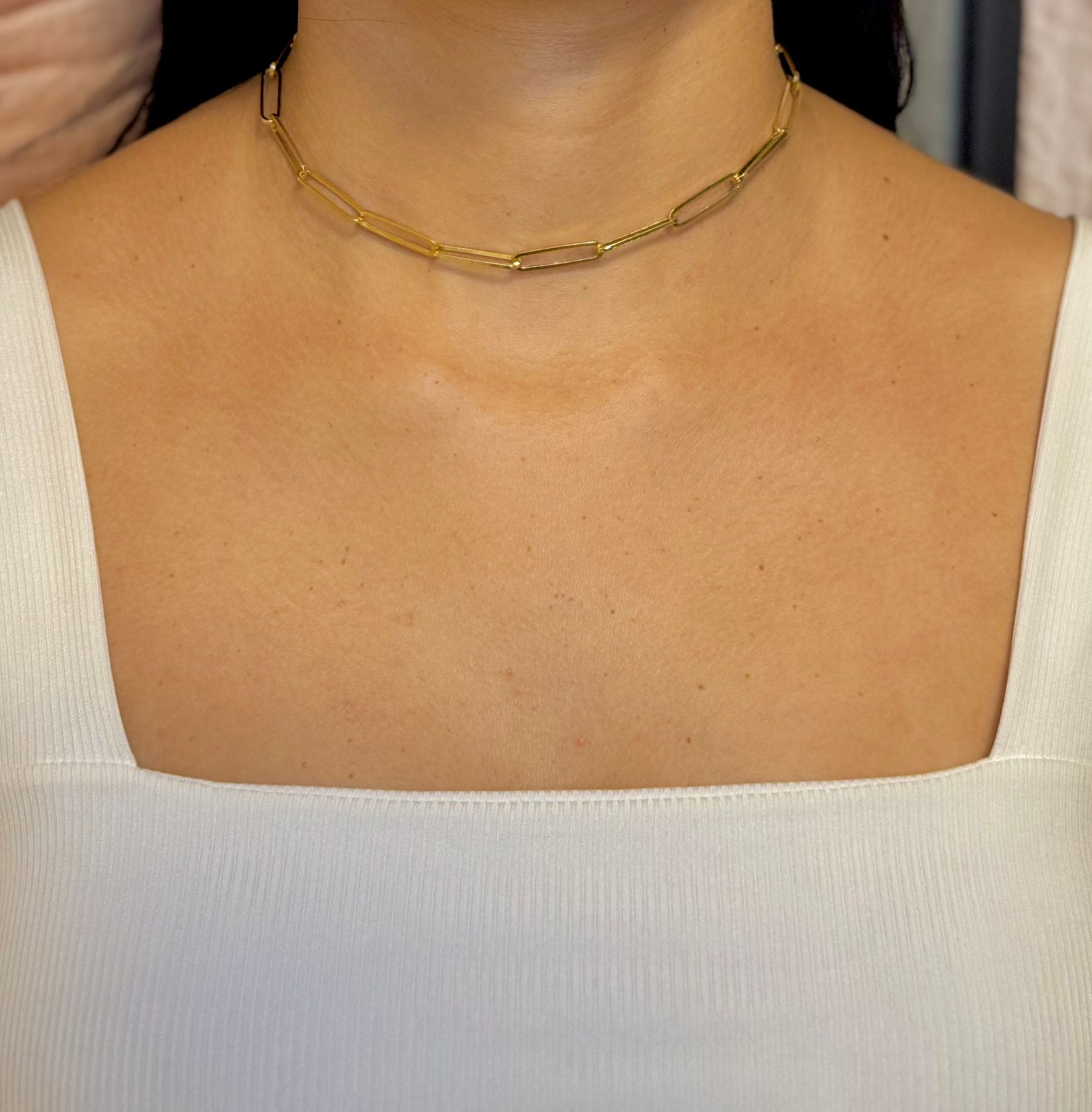 Colar Choker Elo Grumet Longo Dourado