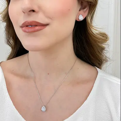Conjunto Gota com Contorno em Micro Zircônias 50cm - Ródio Branco