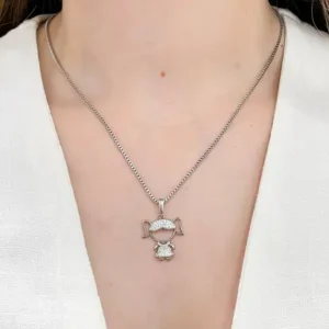 Colar Veneziana Grossa Pingente Menina em Zircônia 50cm - Ródio Branco