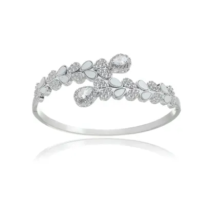 Bracelete Sequência de Gotas com Madre Pérola e Zircônias - Ródio Branco