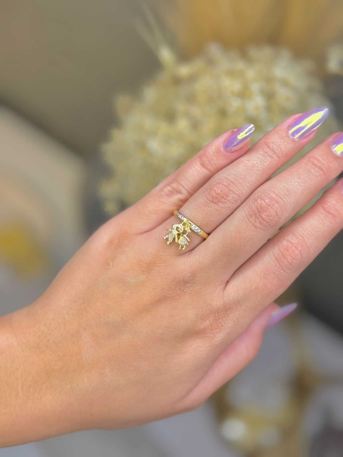 Anel Filhos Menina e Menino com Micro Zircônias - Dourado