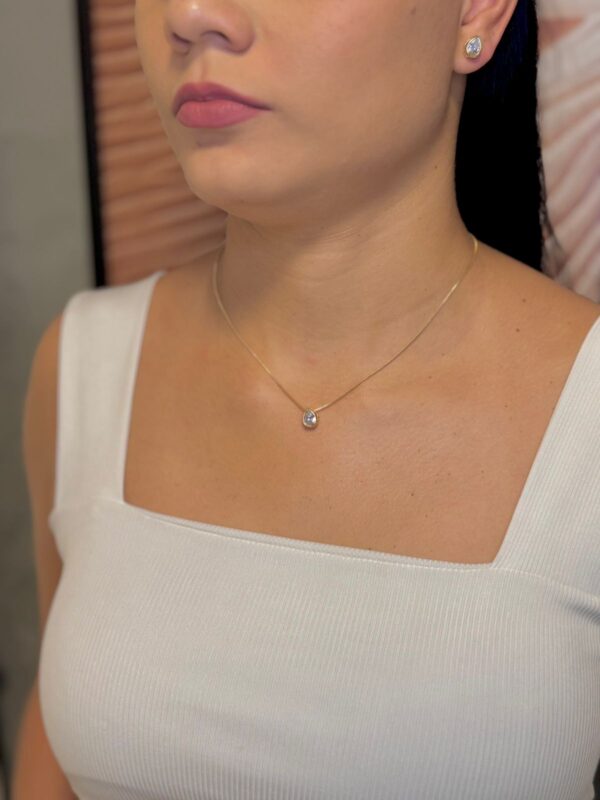 Conjunto Colar Gota Cristal 45cm - Dourado