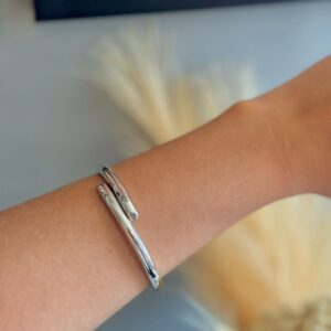 Bracelete Liso Duas Voltas - Ródio Branco