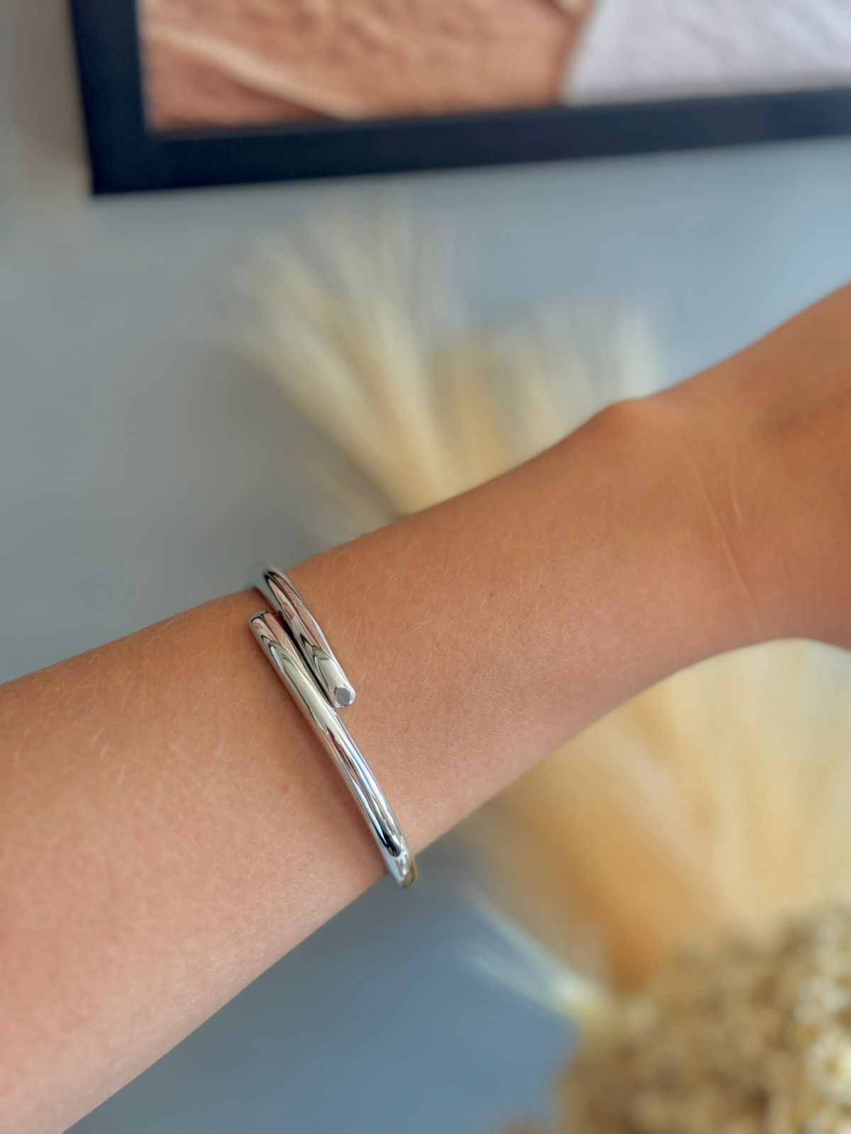 Bracelete Liso Duas Voltas - Ródio Branco
