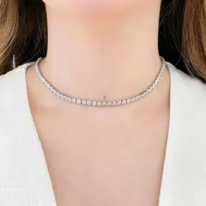 Colar Choker Riviera Zircônia 4MM - Ródio Branco