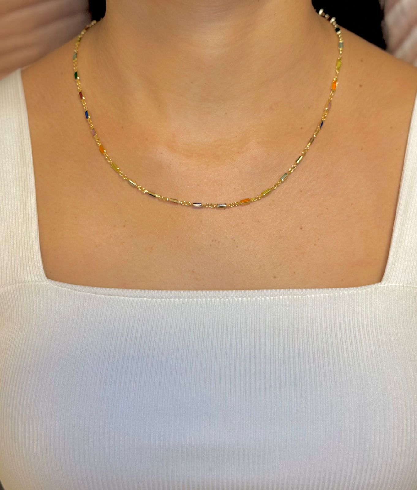 Colar Zircônias Coloridas - Dourado