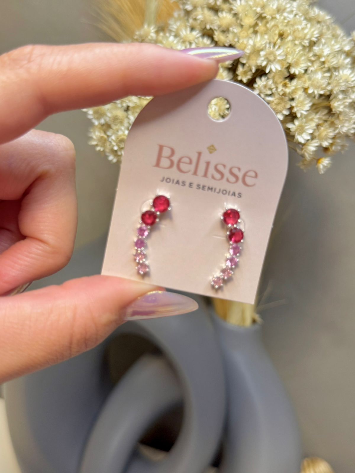Brinco Ear Cuff Pink Zircônia