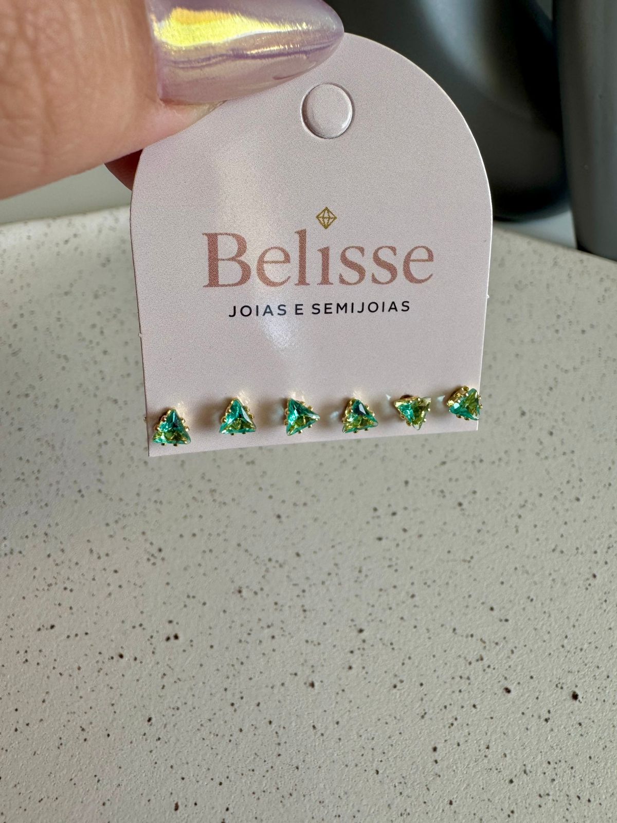 Trio de Brincos Pedra Triangular - Dourado