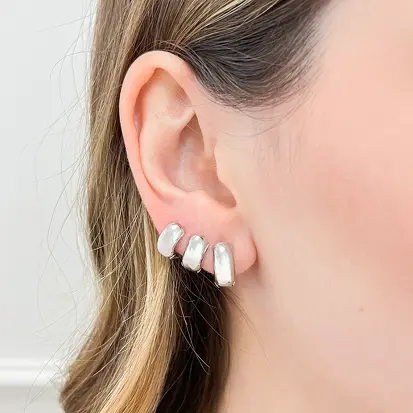 Brinco Trio Argola Lisa Grossa - Ródio Branco
