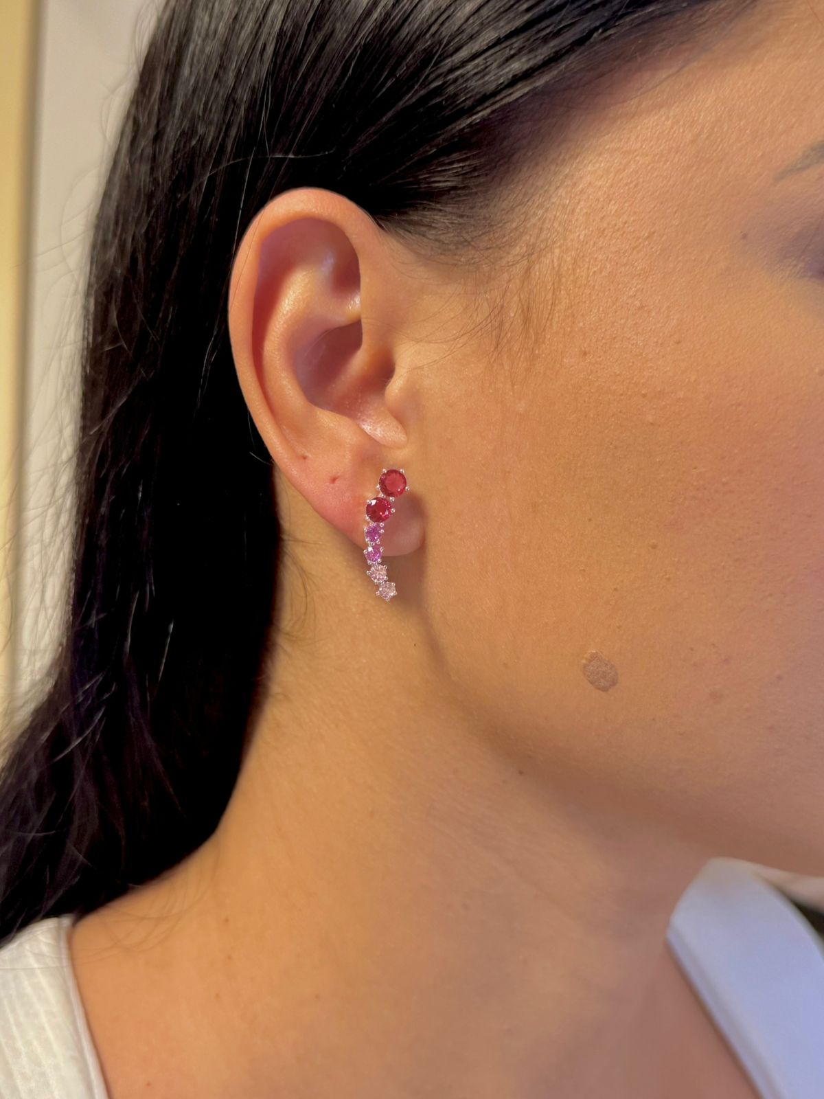 Brinco Ear Cuff Pink Zircônia