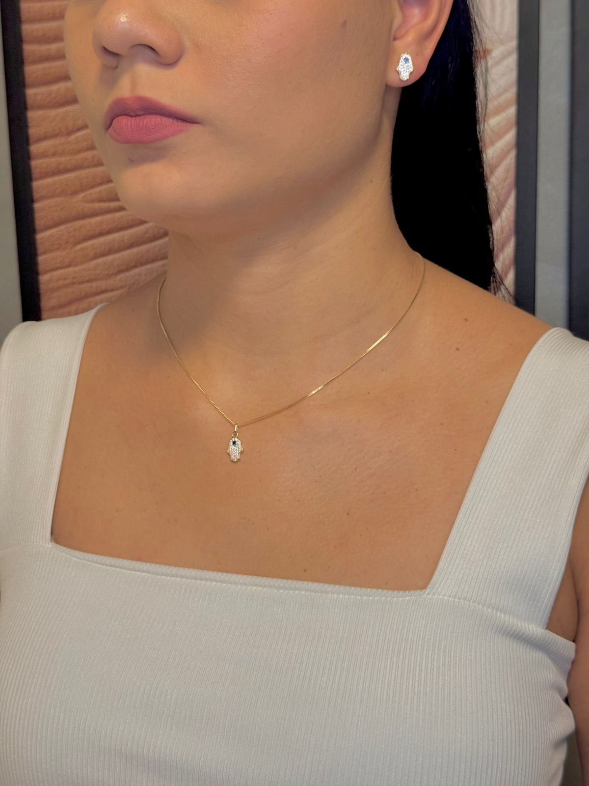 Conjunto Mini Hamsá com Micro Zircônias 45cm - Dourado