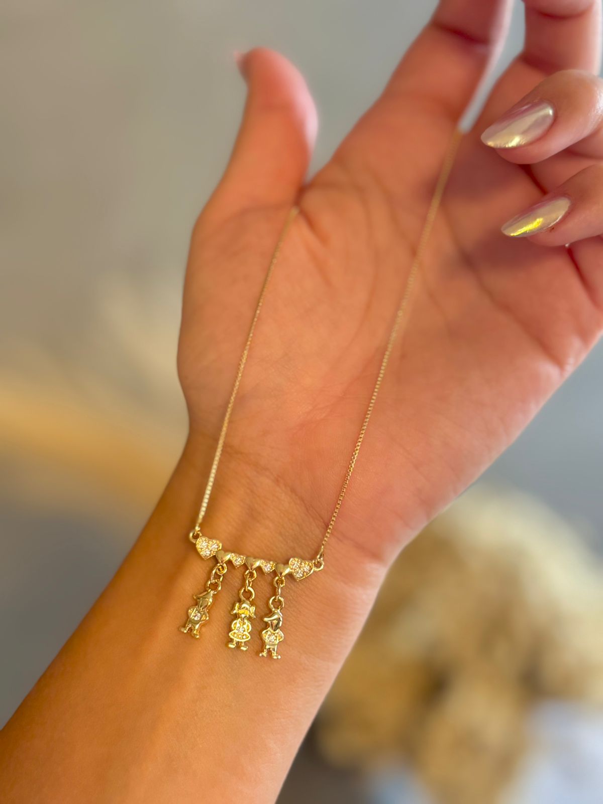Colar Filhos 2 Meninos 1 Menina Cravejado com Zircônias - Dourado